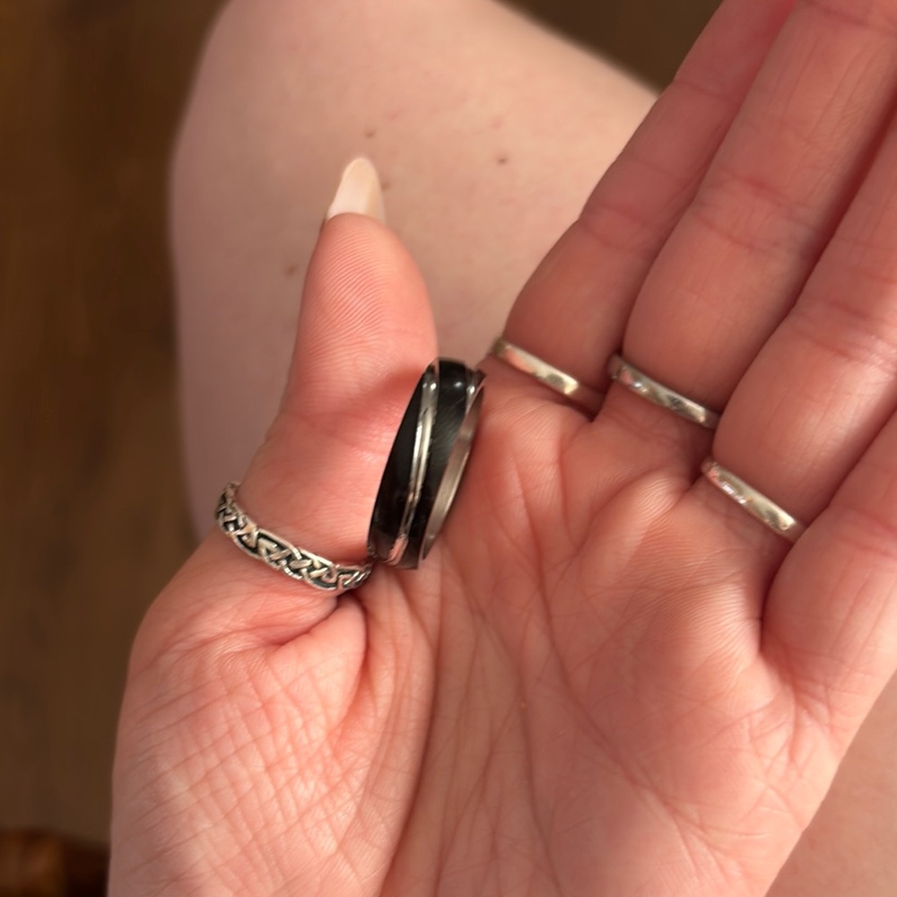 Stylish Black and Silver Rings Set